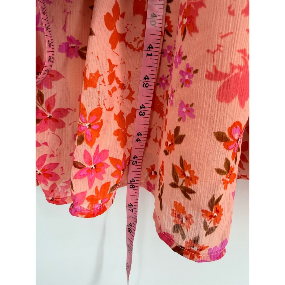 DKNY Womens Pink Floral Chiffon V-Neck Smocked Back Tiered Midi Dress Size 10 - Picture 5 of 7